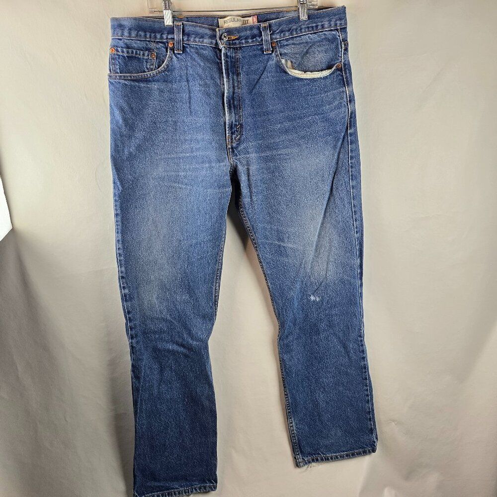 Levis 505 Jeans Mens 38x32 Blue Denim Dark Wash Denim Regular Fit Straight y2k A